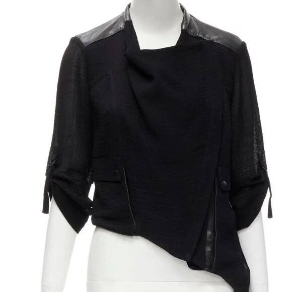 HELMUT LANG black sheep leather detail bias drape biker jacket S